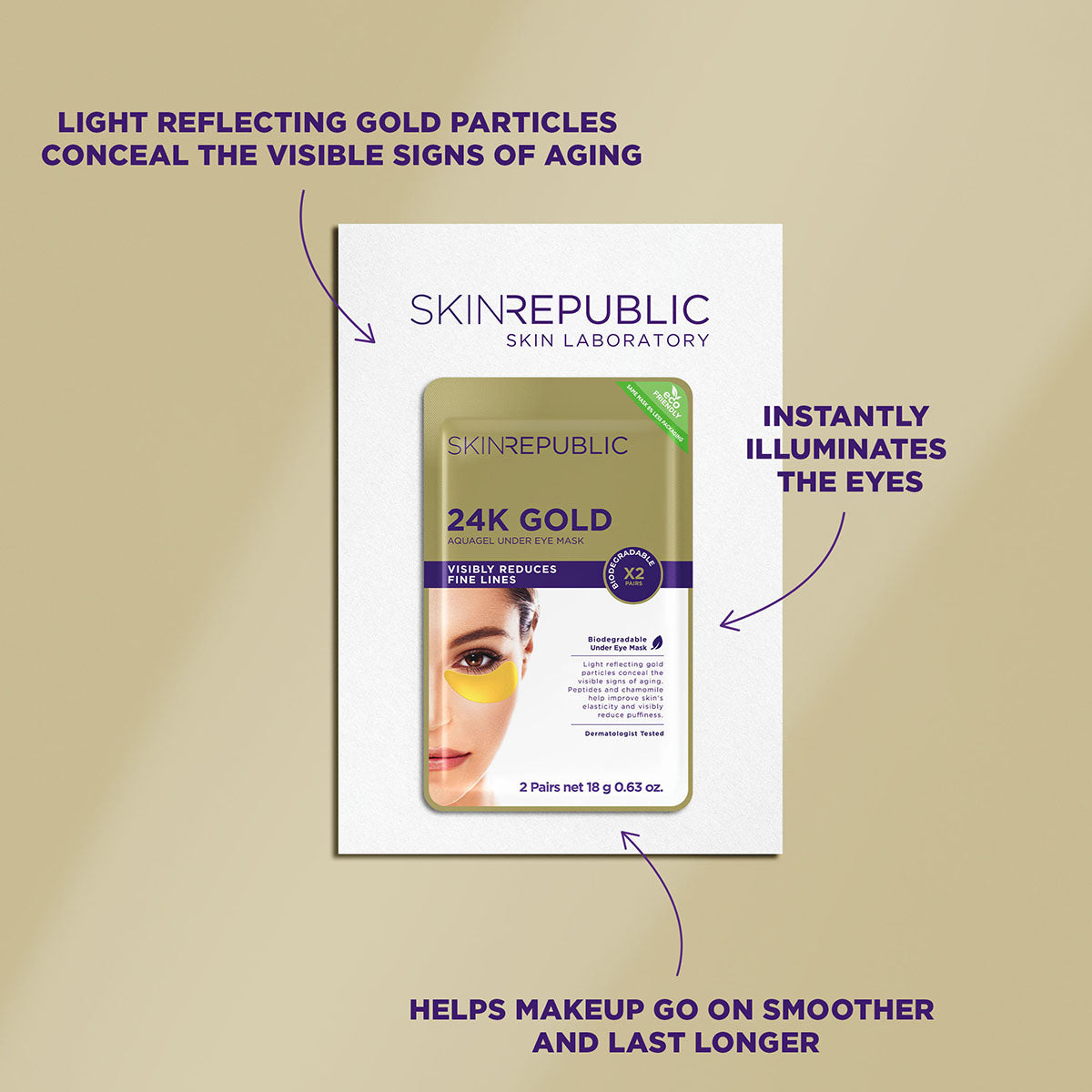 24K Gold Aquagel Biodegradable Under Eye Mask