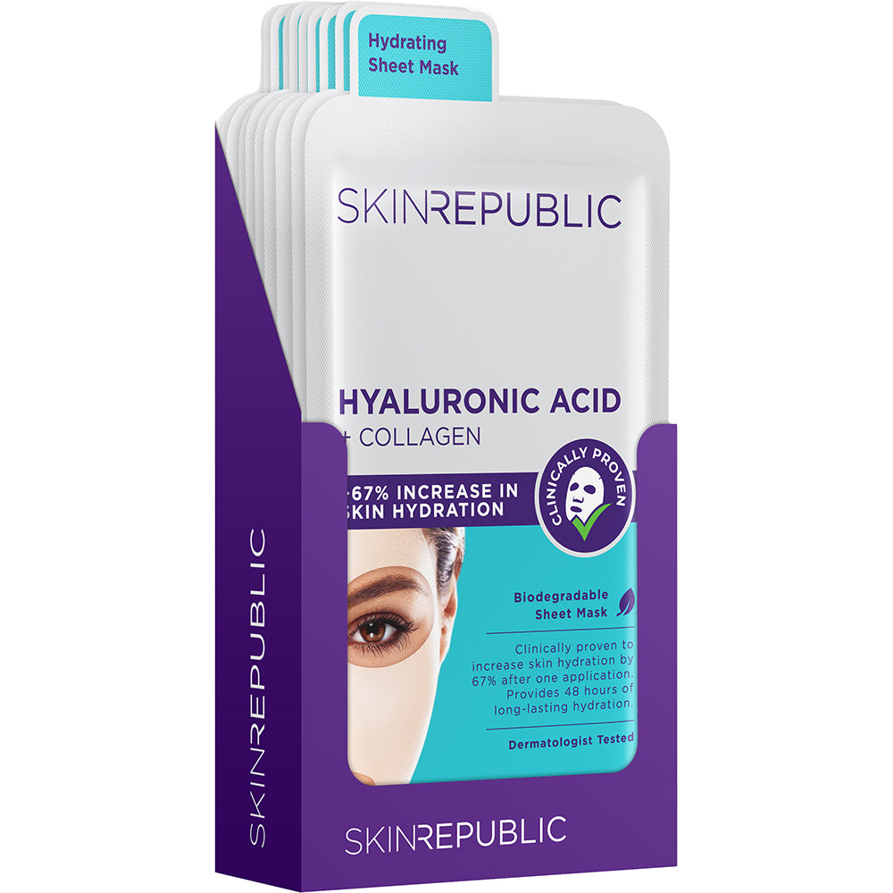 10 Pack Hyaluronic Acid + Collagen Biodegradable Face Mask Sheet