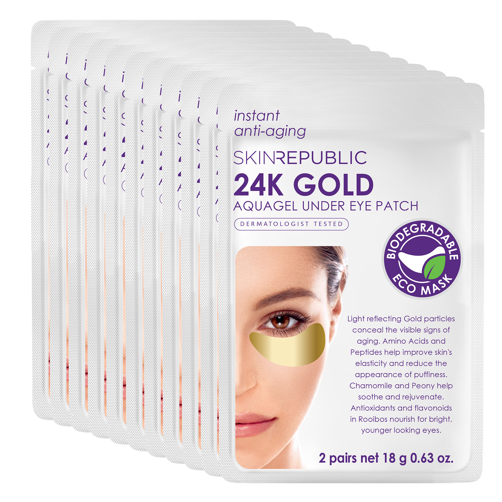 10 Pack 24K Gold Aquagel Biodegradable Under Eye Patch